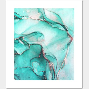 Cyan liquid marble pattern Posters and Art